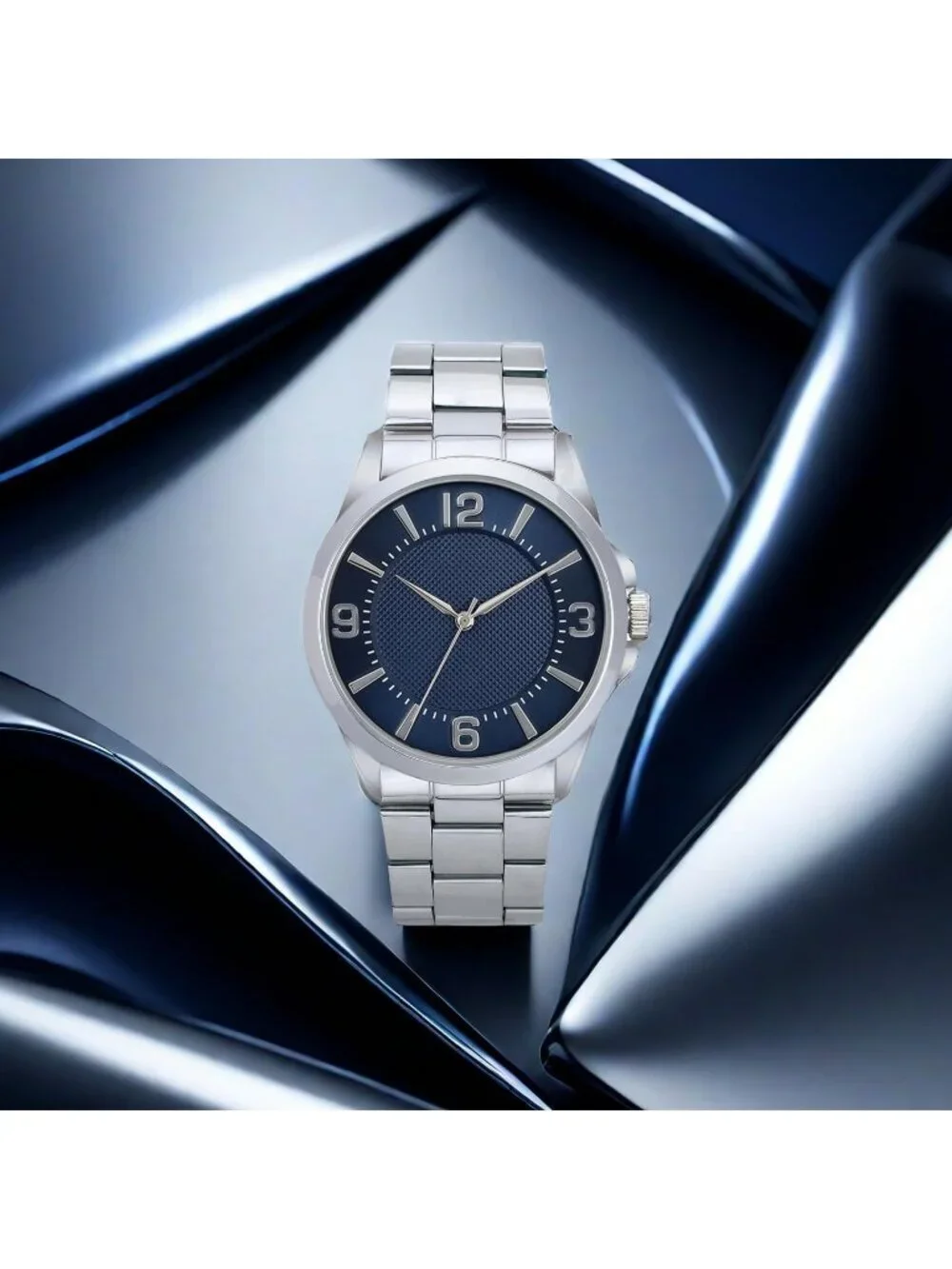 Men's Silver And Blue Analog Stainless Steel Case Arabic Numerals Classic Watch